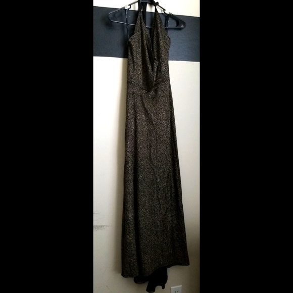 Glitter Halter Plunging Evening Gown - Picture 5 of 16